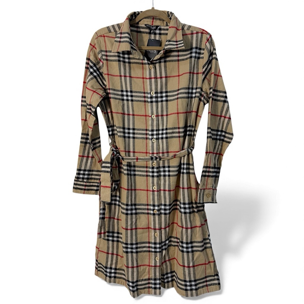Flannel nova check Long Sleeve Dress brand new